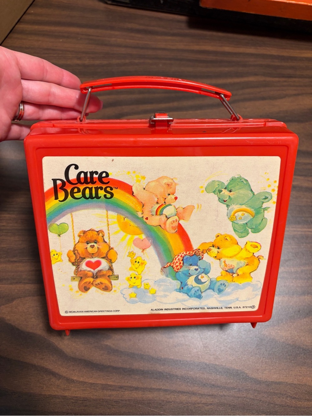 Care Bears Red Vintage Tin Lunchbox with Rainbow Artwork